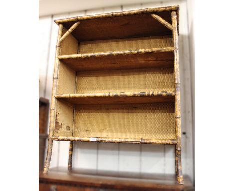 19th Century bamboo three shelf open bookcase, 86cm wideIn poor condition, needs restoration 