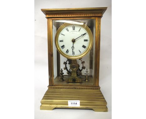 Eureka electric four glass and gilt metal library clock, the enamel dial with Roman numerals, signed ' Eureka Clock Company L