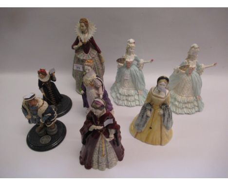 Sitzendorf porcelain figure of a lady in costume from Henry IV, together with five Coalport porcelain figures, Queens of Engl