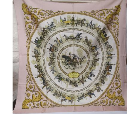 Hermes, Paris, silk scarf ' La Promenade de Longchamps ' by Philippe Ledoux, 90cm squareGood condition, needs a clean, grubby