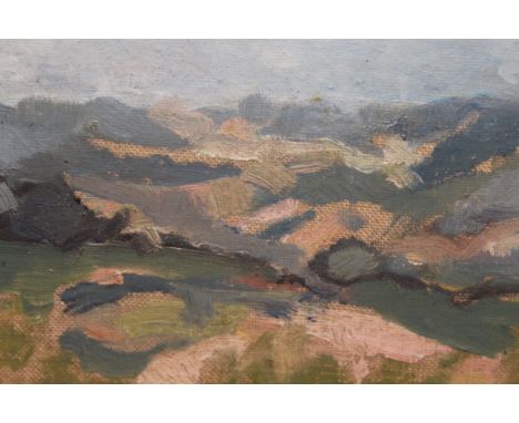 Oil sketch on card, view across a landscape, bearing inscription verso ' R. E. Fry ', 13 x 16cm 