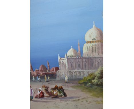 A. Betts, pair of gouache on card, Middle Eastern scenes ' Temples of Baalbek and Andrainaple ', oak framed, 39 x 29cm, toget