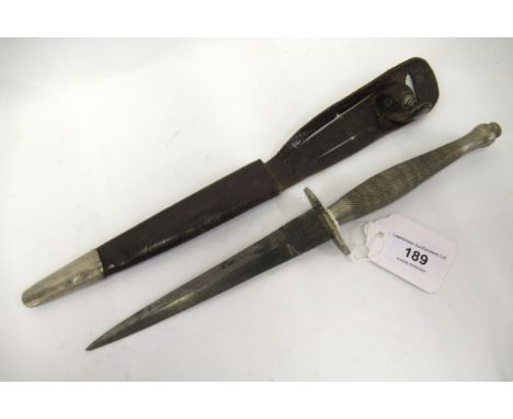 World War II era Commando dagger, the blade marked Wilkinson Sword, London, ' The F-S Fighting Knife ', in a leather scabbard