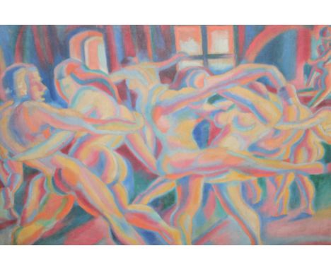 K. Gusef, oil on canvas, study of naked dancers, signed and dated 1920, 46 x 60cm, framed 