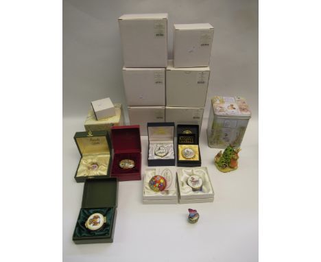 Quantity of boxed modern gift items to include enamel boxes, Beatrix Potter boxes and others 