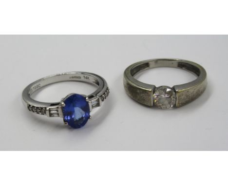 14ct White gold tanzanite and diamond dress ring, with a 14ct white gold zircon set dress ring 