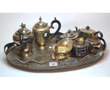 Large oval silver plated galleried tray, together with a quantity of various other silver plated itemsOval tray 60 x 40 x 7.5