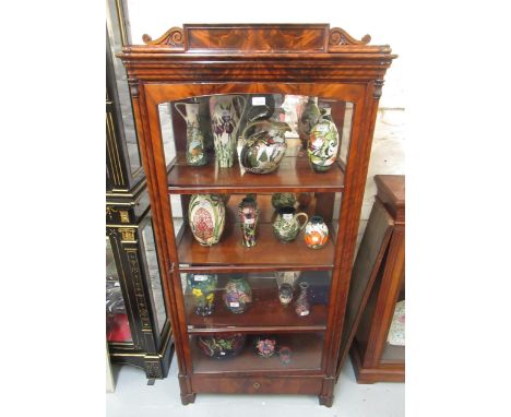 Fine quality 19th Century mahogany display cabinet stamped Shoolbred & Co., the shaped carved and moulded surmount above a si