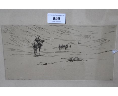 Three various black and white prints, desert scenes with camels, modern print 'Datia Heptagon ' and another Continental colou