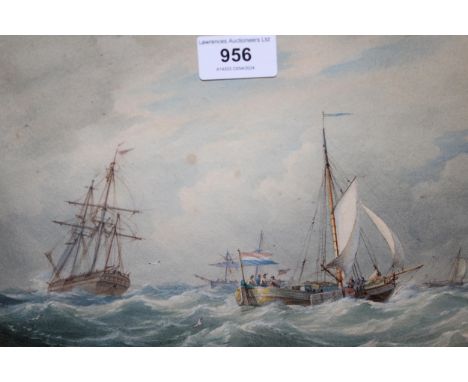 Pair of well executed 19th Century watercolours, Dutch sailing vessels off the coast, 18 x 26cm, gilt framed, with Gladwell B