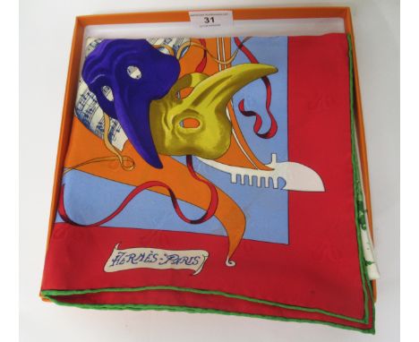 Hermes, Paris, silk scarf, ' Le Carnaval de Venise ' designed by Hubert de Watrigant 1993, 90cm square, with original boxIn g
