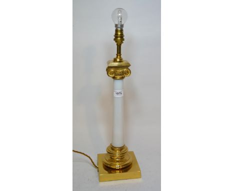 White opaque glass and gilt brass table lamp 