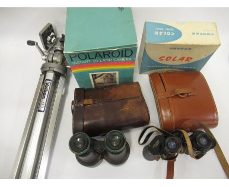 Pair of early 20th century binoculars by Smart, leather cased, together with a pair of Dollond 8 x 30 binoculars, a boxed pol
