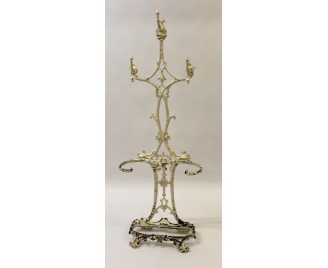 19th Century white painted cast iron hall stand / stick stand (minus drip tray), 155cm high 