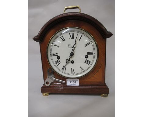Comitti of London mahogany cased three train mantel clock, striking on gongs, 28cm high 