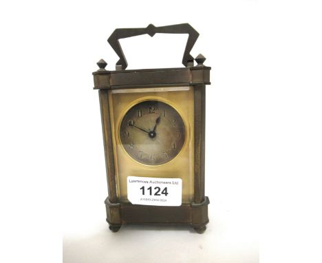 Early 20th Century gilt brass carriage clock, the silvered dial with Arabic numerals, with a single train movement 