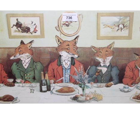 Framed colour print ' Mr Fox's Hunt Breakfast on Christmas Day ', 27 x 55cm, framed, together with six other various prints 