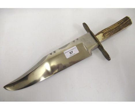 Large steel bladed Bowie knife with horn handle, 40cm long (lacking scabbard) 