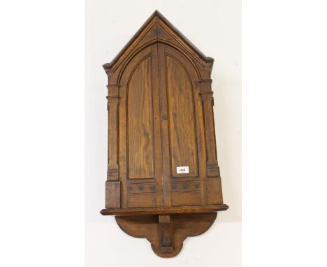 Late 19th Century oak Gothic style two door hanging cabinet, 40cm wide x 86cm highGood condition - no damage or restoration 