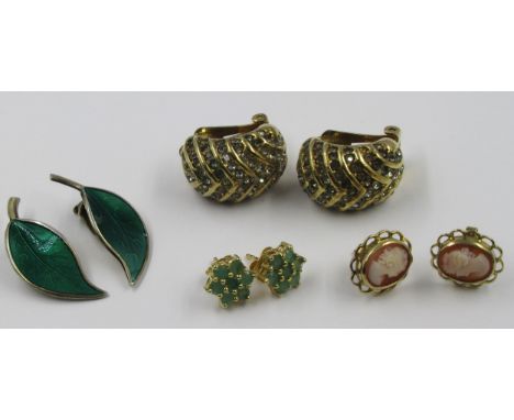 David Andersen, pair of silver gilt and enamel ear clips, together with a pair of Christian Dior ear clips and two other pair