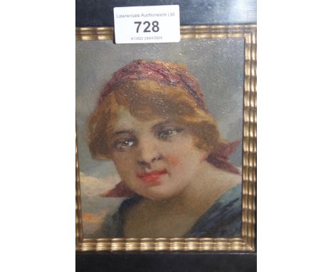 Pallya Celesztin (Hungarian), oil on wooden panel, portrait of a lady, 13 x 10cm, gilt framed 