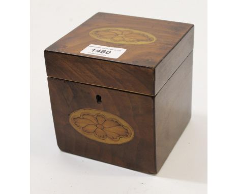 George III mahogany shell inlaid single division tea caddy 
