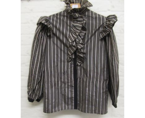 Saint Laurent Rive Gauche , ladies striped and frilled blouse (no size label), together with a Valentino Boutique blouse, siz