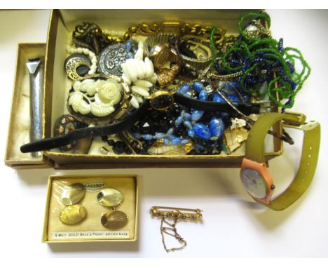 Gold seed pearl set bar brooch, together with a small quantity of costume jewellery etc. 