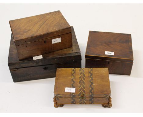 Three 19th century boxes (at fault) and a small jewellery box with inlaid decoration 