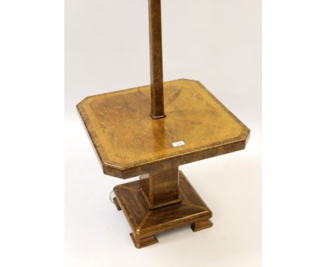 Art Deco walnut lamp standard with an integral coffee table47cm high x 52cm square 