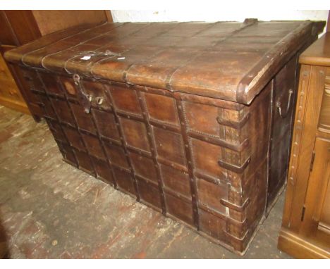 Large Indian hardwood and metal banded trunk with hinged cover, 118cm wideOverall in good general solid condition with no maj