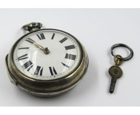 Antique silver pair cased pocket watch, the enamel dial with Roman numerals, the keywind fusee movement signed Hayward, Ashfo