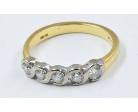 18ct Gold five stone diamond ring, size J 