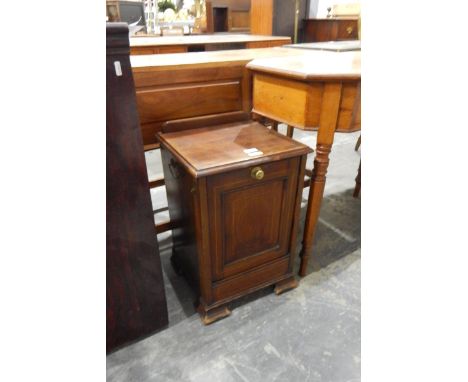 Edwardian mahogany coal box, with hinged front enclosing liner, on squat bracket feet, width 38cm 