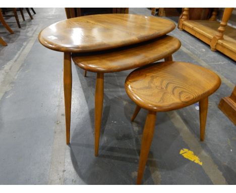 Ercol-style elm nest of three tables 