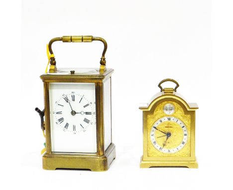 Carriage clock in brass case with enamel dial and a Swiza small mantel clock (2) 