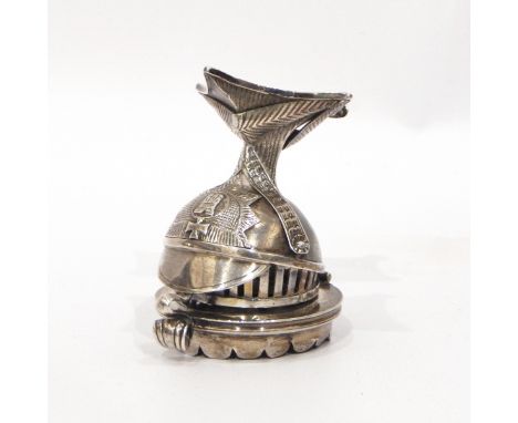 Victorian silver novelty cover, probably for an inkwell, modelled as a lancer's czapka/cap, of typical square design, with a 