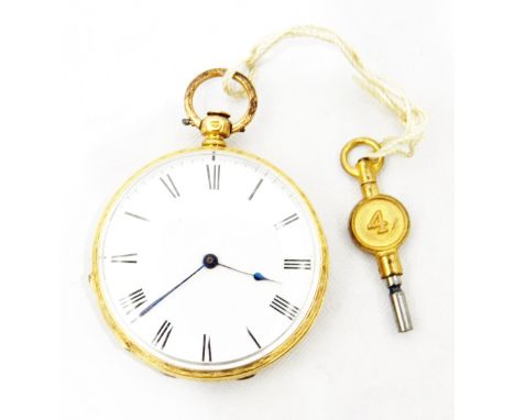 Gentleman's 18ct gold cased open-faced pocket watch with enamel dial and Roman numerals, retailed by 'W Wordley, Cannon Stree