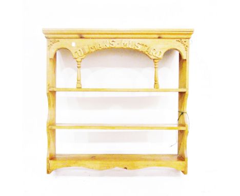 Pine open shelf plate-rack "Colmans Mustard', width 96cm 