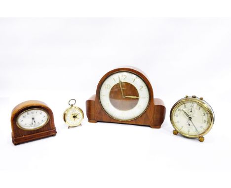 Smith's mantel clock, in walnut case, an Ingersoll alarm clock and two other items (4)