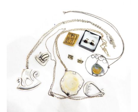 Silver and enamel fish pendant on chain by Norman Grant, quantity of Swedish and other silver-coloured metal jewellery (PLEAS