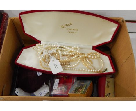 Quantity of pairs of cufflinks, lady's wristwatch, small painted trinket box, simulated pearls and other costume jewellery 