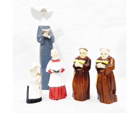 Lladro model of a nun, 25cm high, pair of Royal Worcester candle snuffers in the form of monks, 12cm high (damaged) and anoth