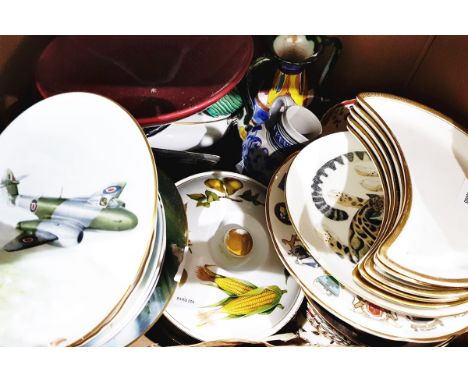 Various Coalport, Royal Doulton and Wedgwood limited edition plates, a Royal Worcester 'Evesham' casserole dish, a continenta