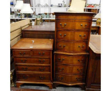 Reproduction mahogany veneer serpentine chest of drawers, of six long graduated drawers on bracket feet, together with a smal