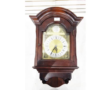 German mahogany-cased wall clock with arched pediment, brass and silvered dial, marked 'Julian Stanton, Winchester', twin-tra