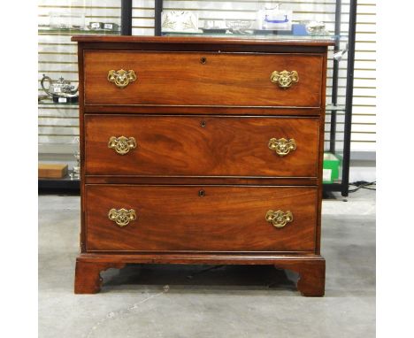 Georgian-style mahogany straight-front chest of three drawers, with pierced brass plates and drop handles, on bracket feet, 8