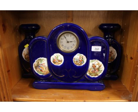 A blue china clock garniture set