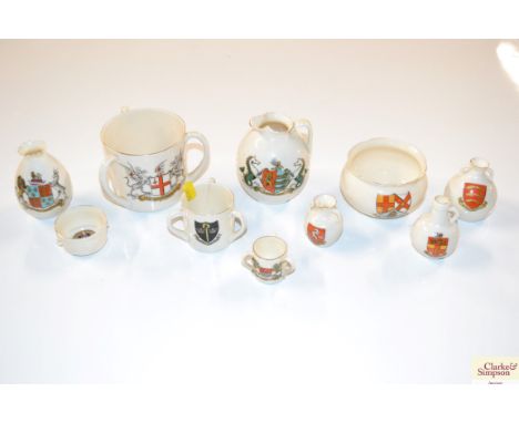 A small collection of various crested souvenir china to include W,H, Goss examples
