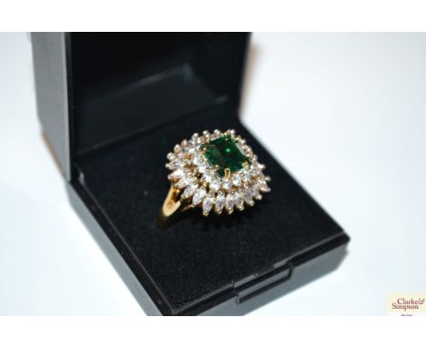 A Sterling silver 925 gilt Cubic Zirconia chrome diopside ring, size R/S, 8.9gms